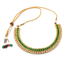 Peora Traditional Gold-Plated Red Choker Necklace & Earrings Jewellery Set image 4