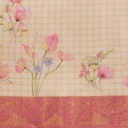 Silk Land Beige Floral Print Saree With Blouse image 4