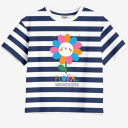 Bonkids Girls Graphic Striped Applique Cotton Oversized T-Shirt-picture-30