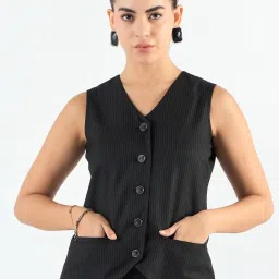 Powersutra Black Striped Vest Coat image 4