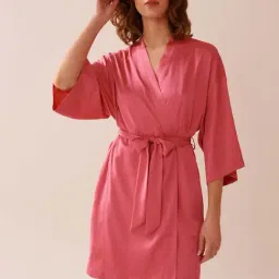 La Vie En Rose Pink Regular Fit Kimono-image-27