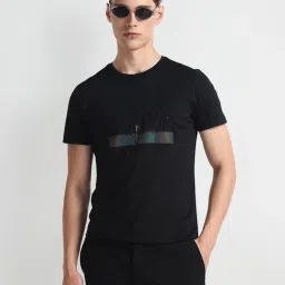 arrow new york Arrow Newyork Black Cotton Regular Fit Printed T-Shirt image 4