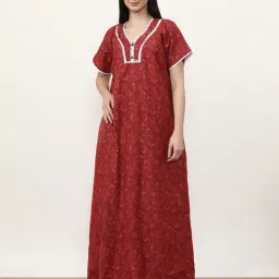 Jaipur Kurti Maroon Printed Night Dress-image-0