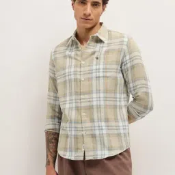 The Bear House Beige Polycotton Checked Regular Fit Shirt-image-65