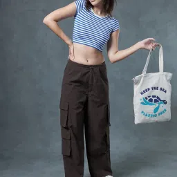 Bewakoof Dark Brown Relaxed Fit High Rise Parachute Pants image 4