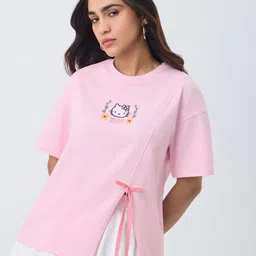 The Souled Store Women Hello Kitty Printed Drop-Shoulder Sleeves T-shirt-image-125