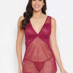 Clovia Purple Lace Babydoll With Thong-picture-33