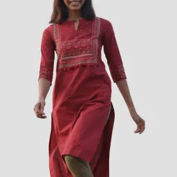 Okhai Marvel Red Pure Cotton Straight Kurta-picture-19
