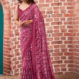 Satrani Dusty Pink & Purple Printed Saree With Unstitched Blouse-picture-35