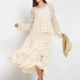 MADAME Beige Self Pattern Skirt image 4