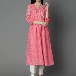 Kami Kubi Peach Printed A Line Kurta-image-13