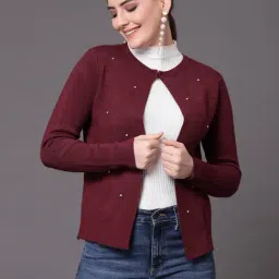 Mafadeny Maroon Embellished Shrug-image-5