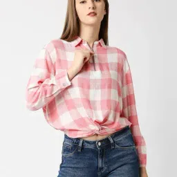 Pepe Jeans Pink & White Viscose Checks Shirt-image-61