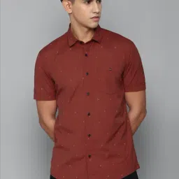 Louis Philippe Jeans Maroon Cotton Slim Fit Printed Shirt-image-0