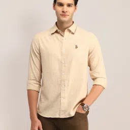 u.s. polo assn. U.S.Polo Association Beige Cotton Slim Fit Shirt image 4