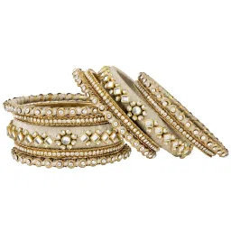Peora Women Velvet Matching Fancy Silk Thread Cream White Chuda/Chura Bangle Set image 4