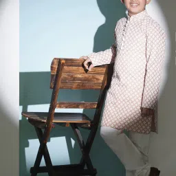 AJ Dezines Kids Peach & White Embroidered Full Sleeves Kurta with Pyjamas image 4