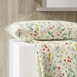 Layers Emaline Floral Beige 144 TC Cotton Single Bed Sheet with 1 Pillow Cover image 4