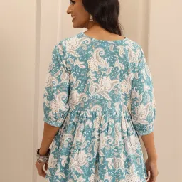 Libas Blue Floral Print Flared Short Kurti image 4