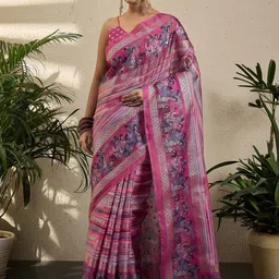 Mitera Kalamkari Zari Silk Blend Kota Saree-image-62