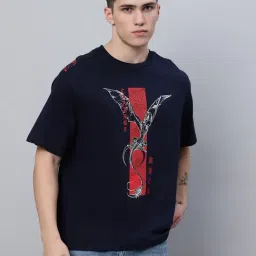 Free Authority Navy Blue Cotton Oversized Printed T-Shirt-picture-34