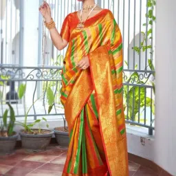 Manohari Multicolour Stripes Saree With Unstitched Blouse-picture-35