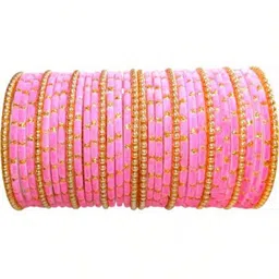 Adiba Fashion Factory Set Of 10 Pink Glass Artificial Stones & Beads Bangle-picture-33