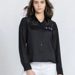 SHAYE Black Embroidered Casual Shirt-image-6