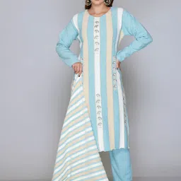 The Zigar Studio Women Striped Kurta with Trouser & Dupatta-image-81