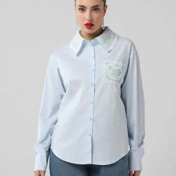 showoffff Showoff Blue Cotton Relaxed Fit Embroidered Shirt-picture-12