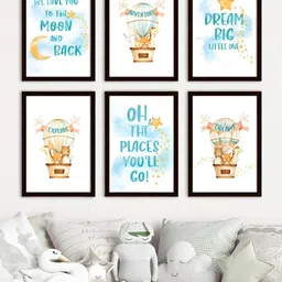 My Kids Wall Hot Air Balloon Black & Blue 6 Pieces Wooden Animals Wall Art-image-34