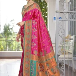 Manohari Pink Woven Saree With Unstitched Blouse image 4