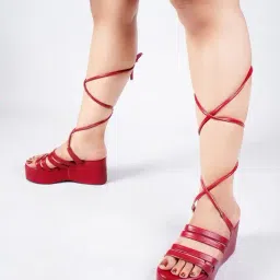The White Pole Women's Red Gladiator Wedges-picture-23