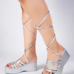 The White Pole Women's Silver Gladiator Wedges-picture-32
