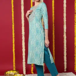 Vaamsi Blue Rayon Printed Straight Kurta image 3