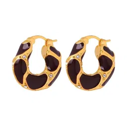 Tiso Gold plated Rhinestone Studded Circular Shaped Korean Hoop Earrings image 4