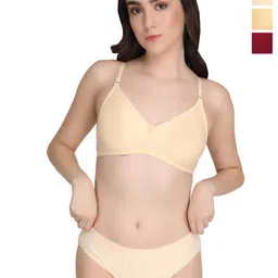 Liigne Pack Of 3 Women Everyday Padded Bra Pure Cotton Lingerie Set-picture-36