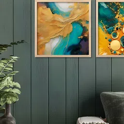 Kotart Brown & Yellow 2 Pieces Abstract Wooden Wall Arts image 5