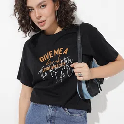 The Roadster Life Co. Printed Drop-Shoulder Sleeves Pure Cotton Oversized T-shirt-image-85