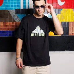 UNRL Graphic Printed Drop-Shoulder Sleeves Pure Cotton T-shirt-image-0