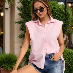 CHIC BY TOKYO TALKIES Shirt Collar Cotton Top-picture-29