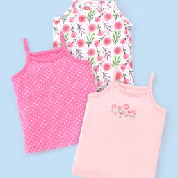 Babyhug 100% Cotton Sleeveless Slips Pack Of 3 - Pink White & Blue-image-1