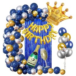 Bubble Trouble Birthday Decorations Silver Blue & Gold Balloons 62Pcs for Adult With Happy Birthday Banner Crown Champagne Balloons for 18th 21st 30th 40th 50th 60th 70th Decor-picture-10