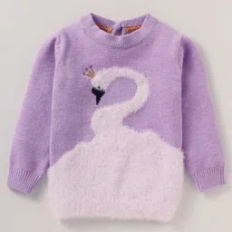 Yellow Apple Nylon Knitted Full Sleeves Pullover Sweater With Swan Design & Pearl Detailing - Lilac-picture-17