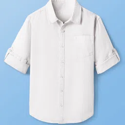 Pine Kids Linen Woven Full Sleeves Solid Shirt - White-picture-26