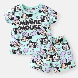 Babyhug Disney Single Jersey Knit Half Sleeves Short Night Suit with Minnie Mouse Graphics - Aqua Blue-picture-11