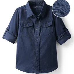Pine Kids Corduroy Woven Full Sleeves Solid Shirt with Front Pockets - Navy Blue-picture-19