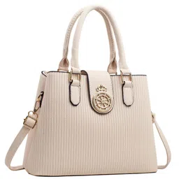 SYGA Elegant Striped Handbag for Women Crown Emblem Design, Convertible Crossbody & Shoulder Bag(Beige)-picture-32