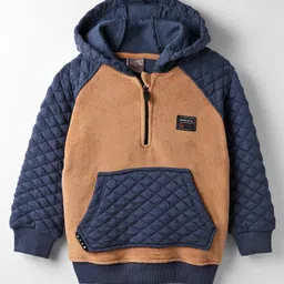 Little Kangaroos Cotton Blend Woven Full Raglan Sleeves Hooded Sweatshirt with Patch & Kangaroo Pockets - Navy Blue-picture-14