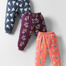 CUCUMBER Cotton Knit Full Length Printed Leggings Pack of 3 - Orange Navy Blue & Dark Purple-picture-41